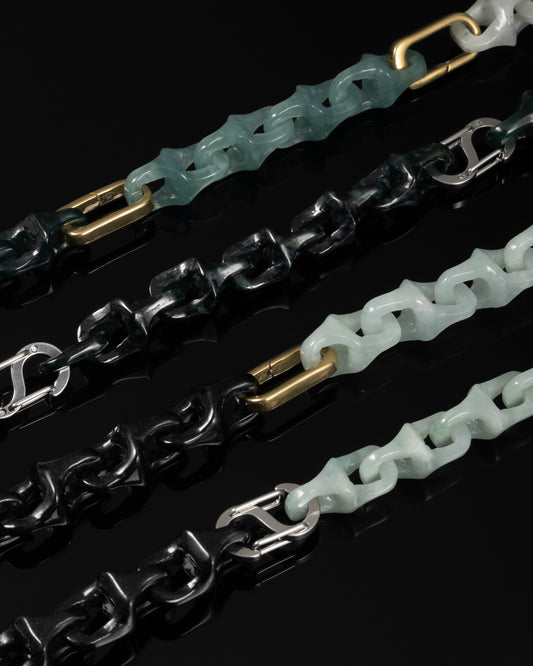 Bracciale Dragon Spine in giada intarsiata e acciaio inossidabile, pezzo singolo