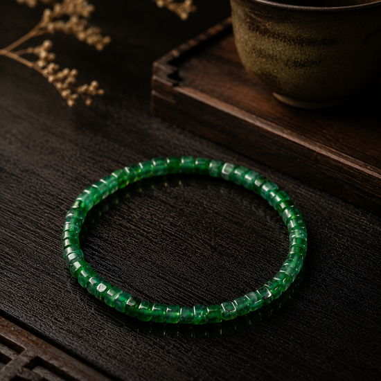 Block Beads Bracelet In Icy Emerald Green Guatemalan Jade - JadeChains