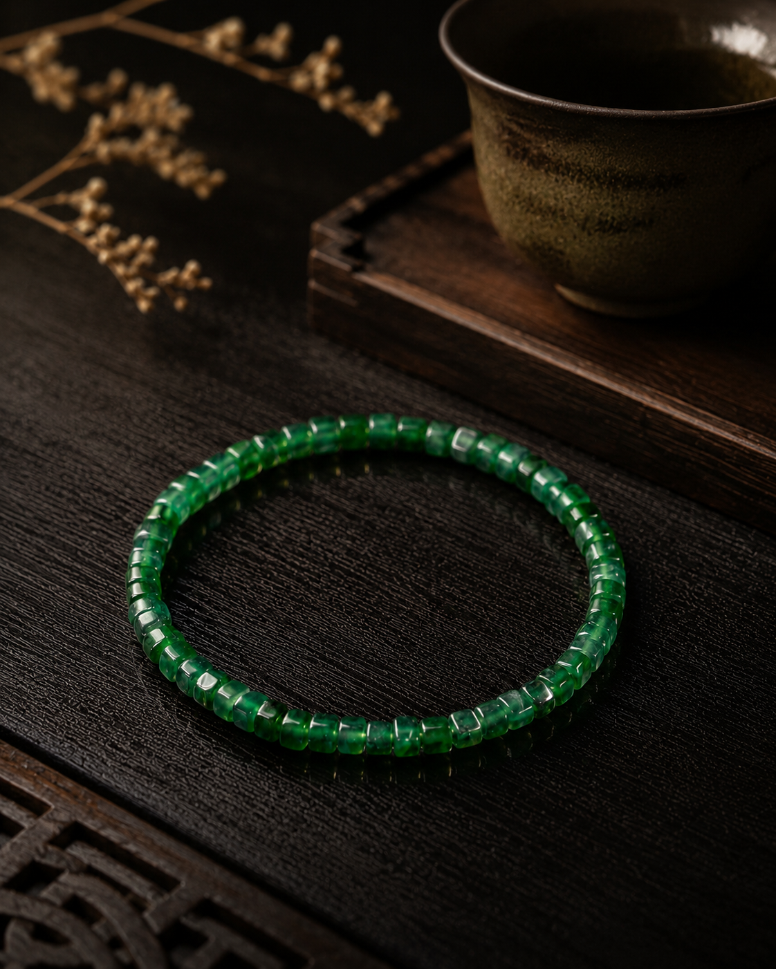 Block Beads Bracelet In Icy Emerald Green Guatemalan Jade - JadeChains