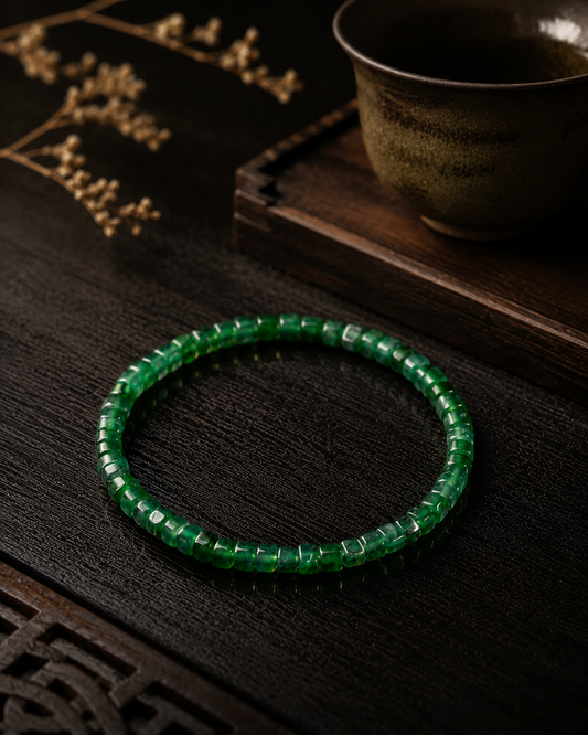Block Beads Bracelet In Icy Emerald Green Guatemalan Jade - JadeChains