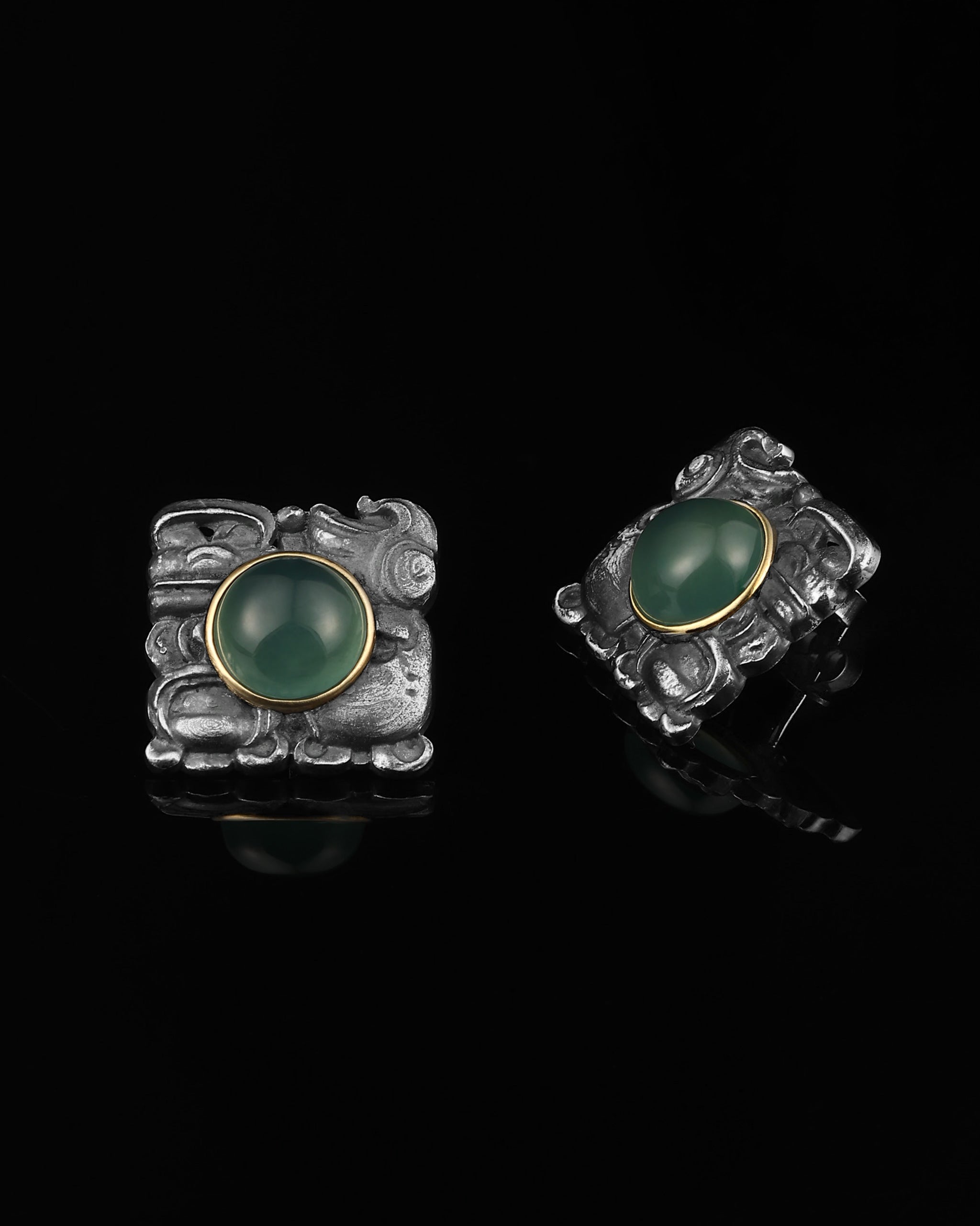 Ancient Echoes Earrings In Nickel Silver With Guatemalan Jade
