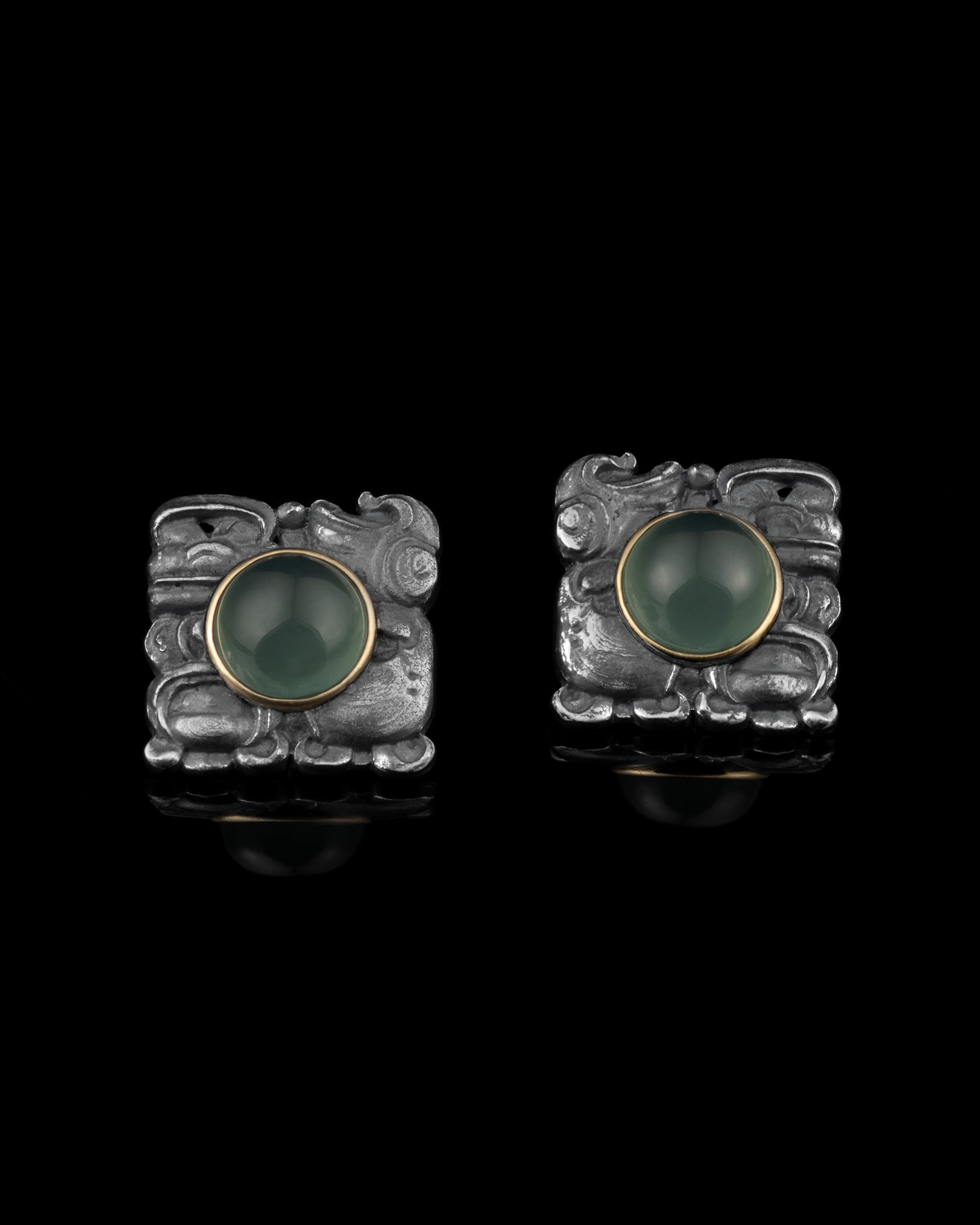 Ancient Echoes Earrings In Nickel Silver With Guatemalan Jade