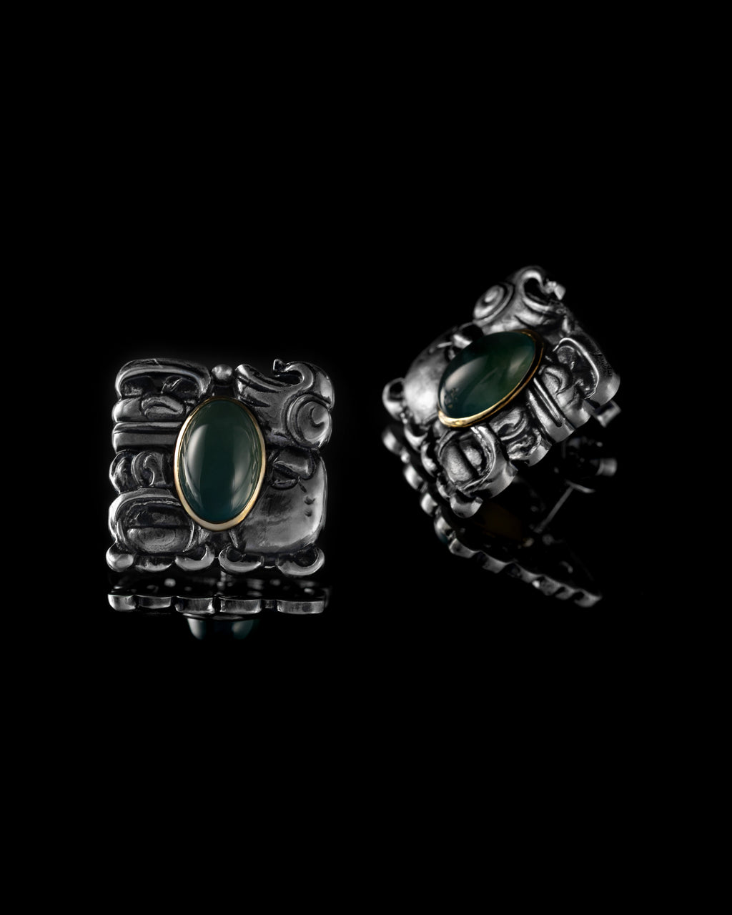 Ancient Echoes Earrings In Nickel Silver With Guatemalan Jade