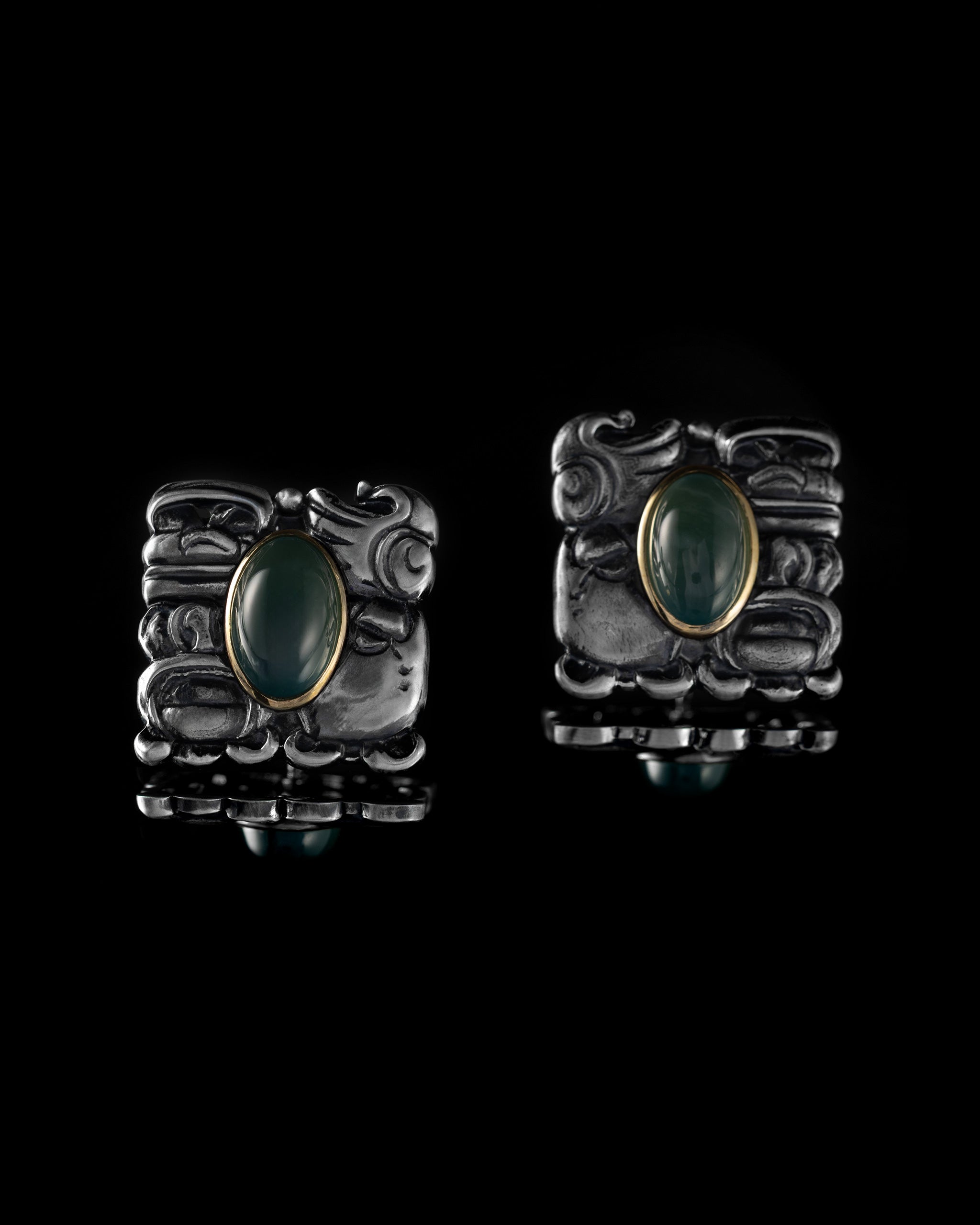 Ancient Echoes Earrings In Nickel Silver With Guatemalan Jade