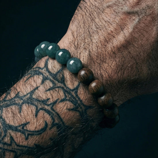 Glacial Earth Bracelet In Guatemalan Blue Jade And Agarwood - JadeChains