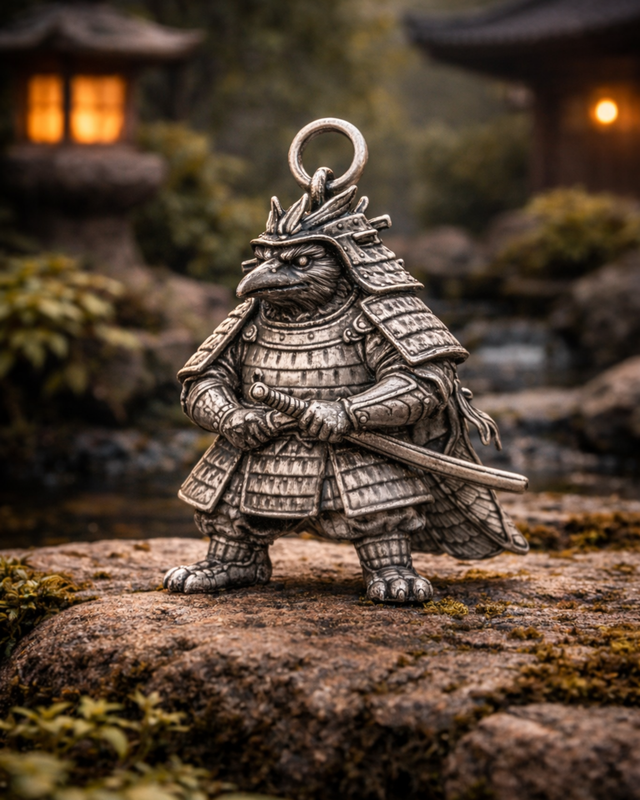 Raven Samurai Charm Pendant