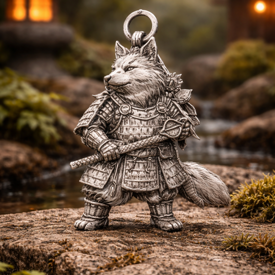 Silver Fox Samurai Charm Pendant - JadeChains