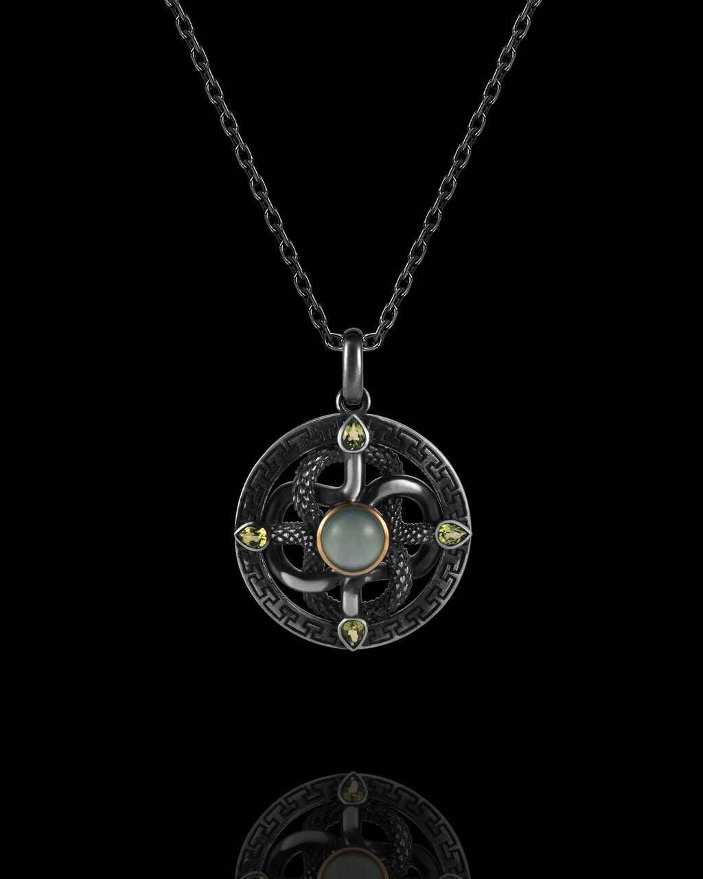Celtic Wheel Pendant In Nickel Silver With Guatemalan Jade