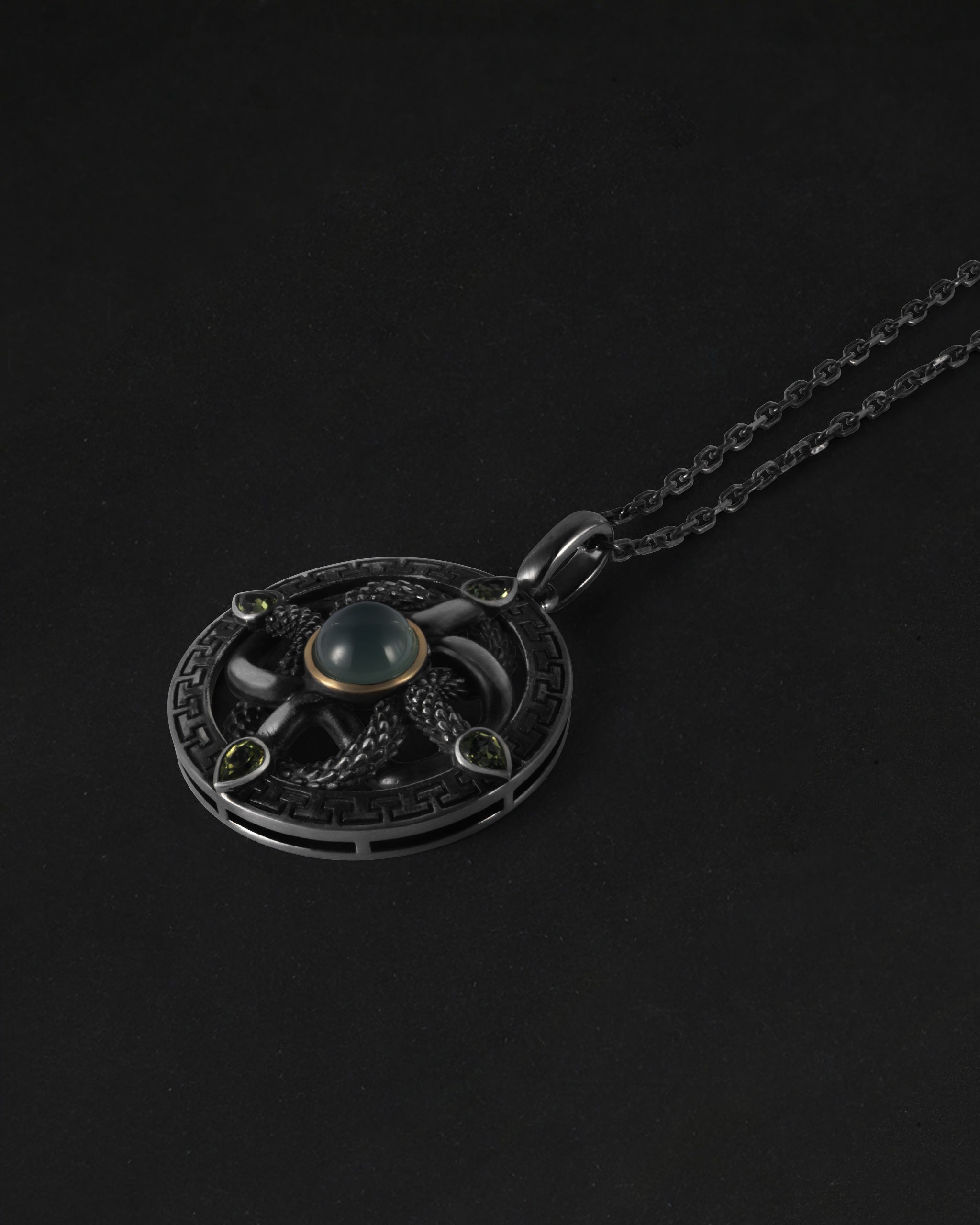 Celtic Wheel Pendant In Nickel Silver With Guatemalan Jade