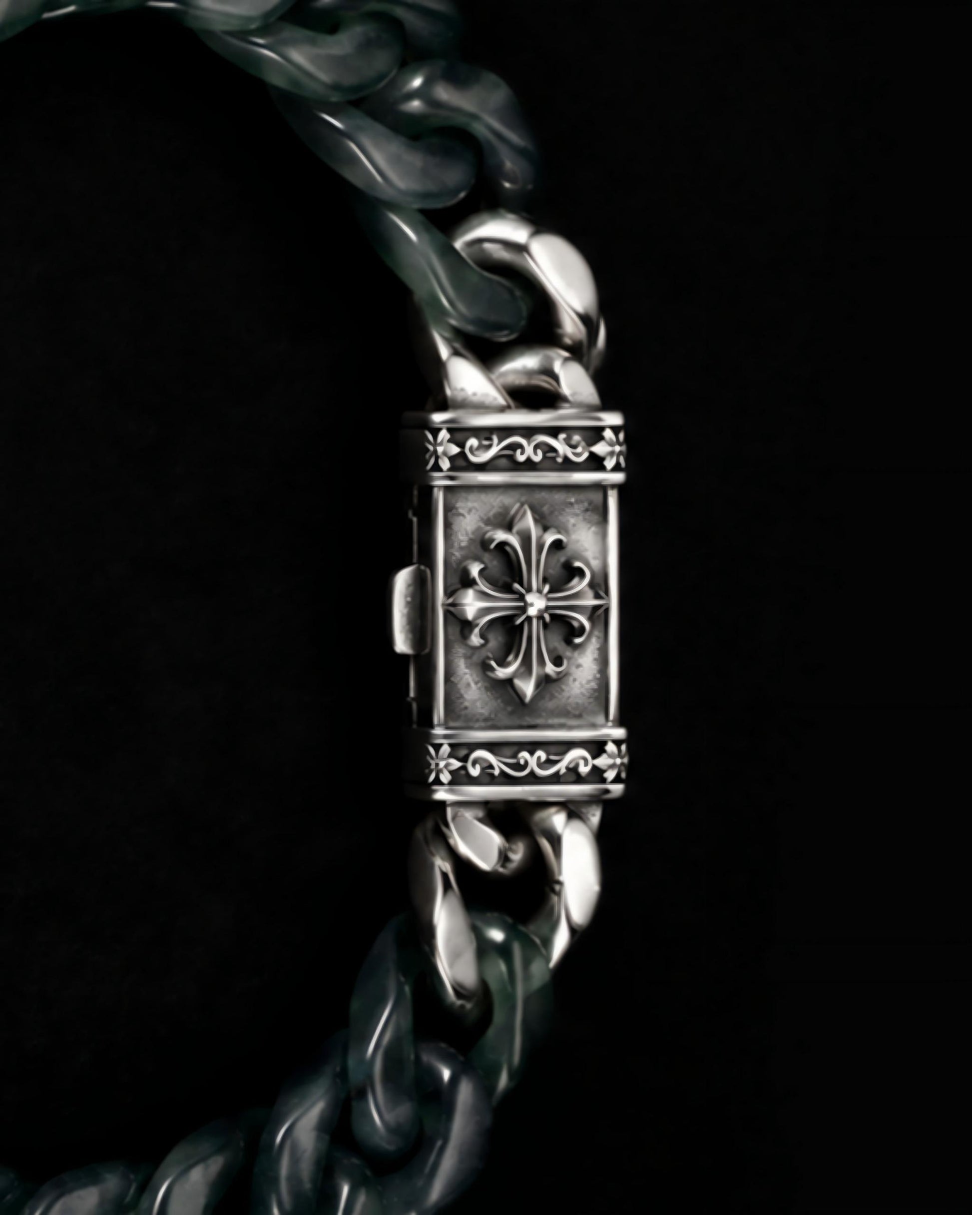 Classical Cuban Bracelet In Top Icy Green Guatemalan Jade - JadeChains