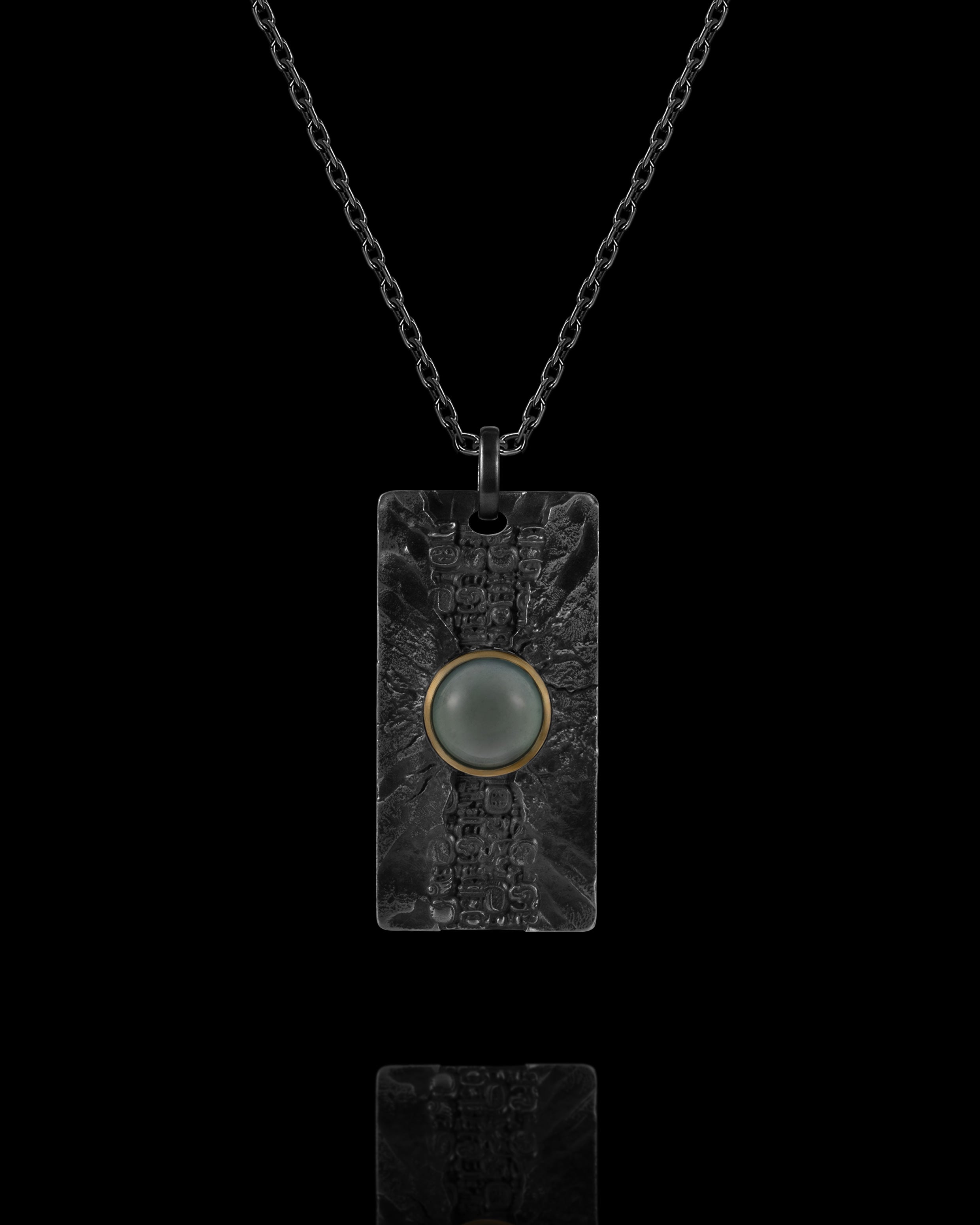 Cracked Relic Pendant In Nickel Silver With Guatemalan Jade