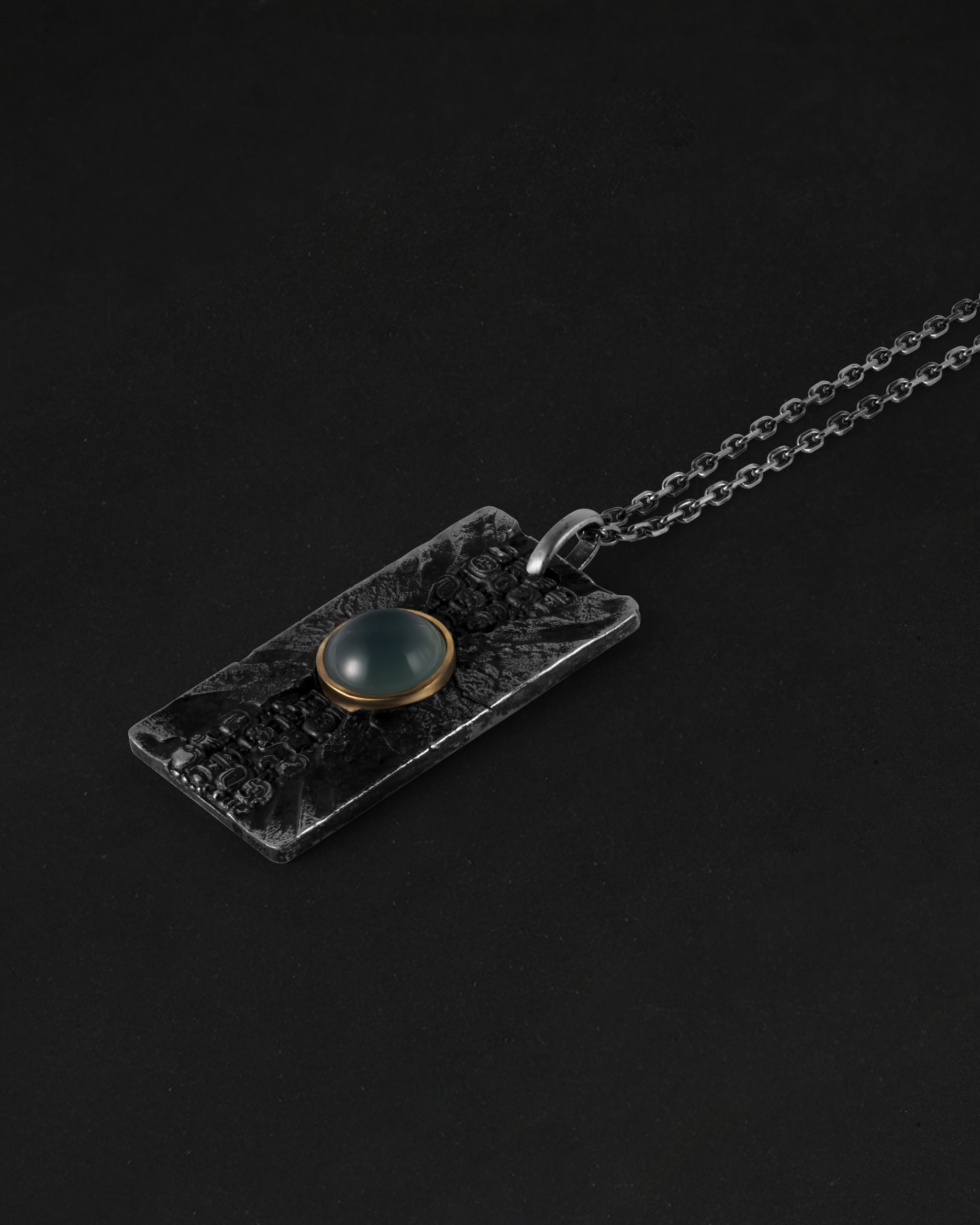 Cracked Relic Pendant In Nickel Silver With Guatemalan Jade
