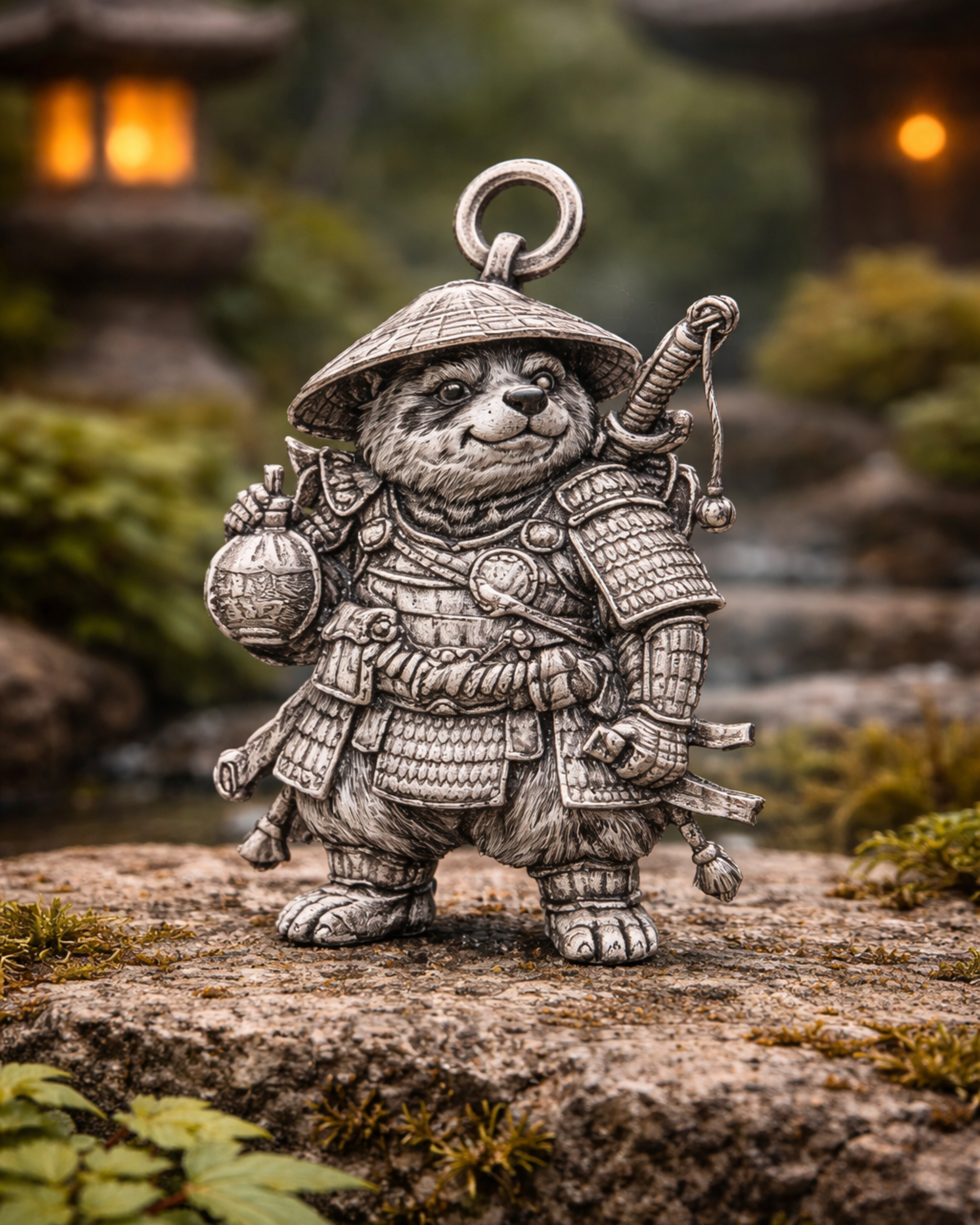 Raccoon Samurai Charm Pendant