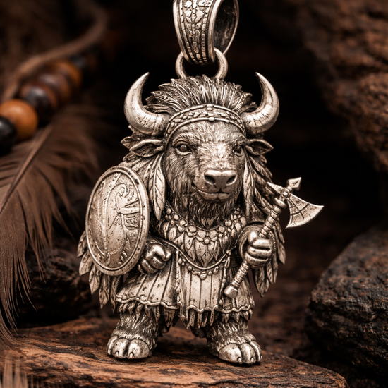 Bison Warrior Charm Pendant - JadeChains