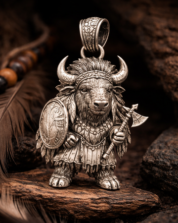 Bison Warrior Charm Pendant - JadeChains