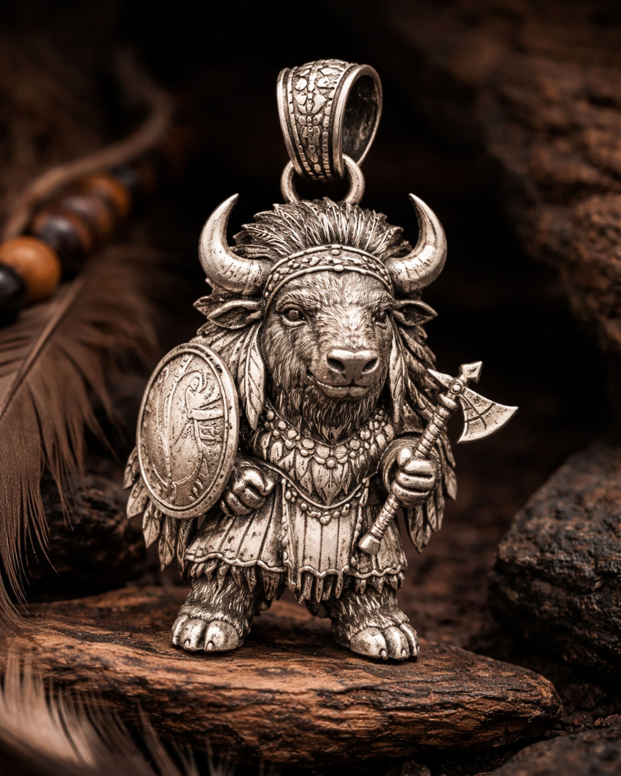 Bison Warrior Charm Pendant