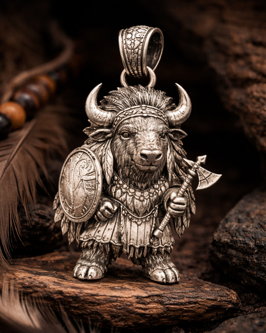 Bison Warrior Charm Pendant - JadeChains