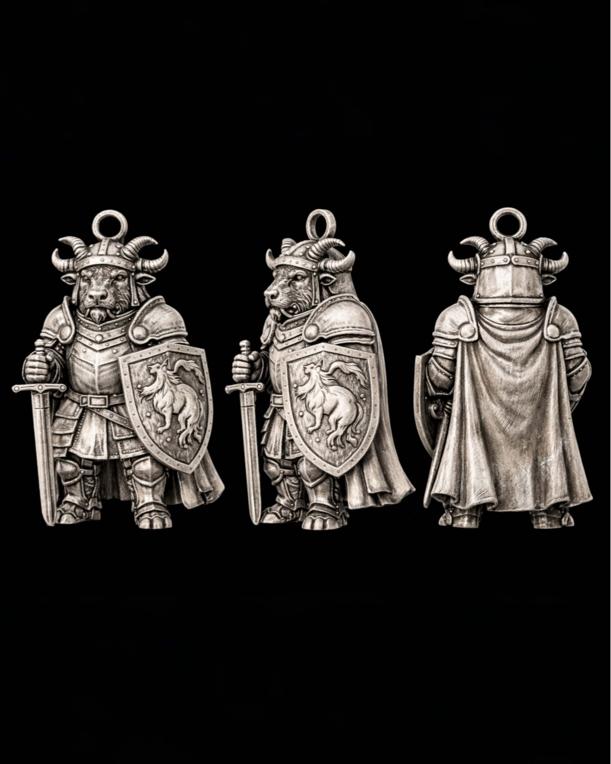 Bull Knight Charm Pendant - JadeChains