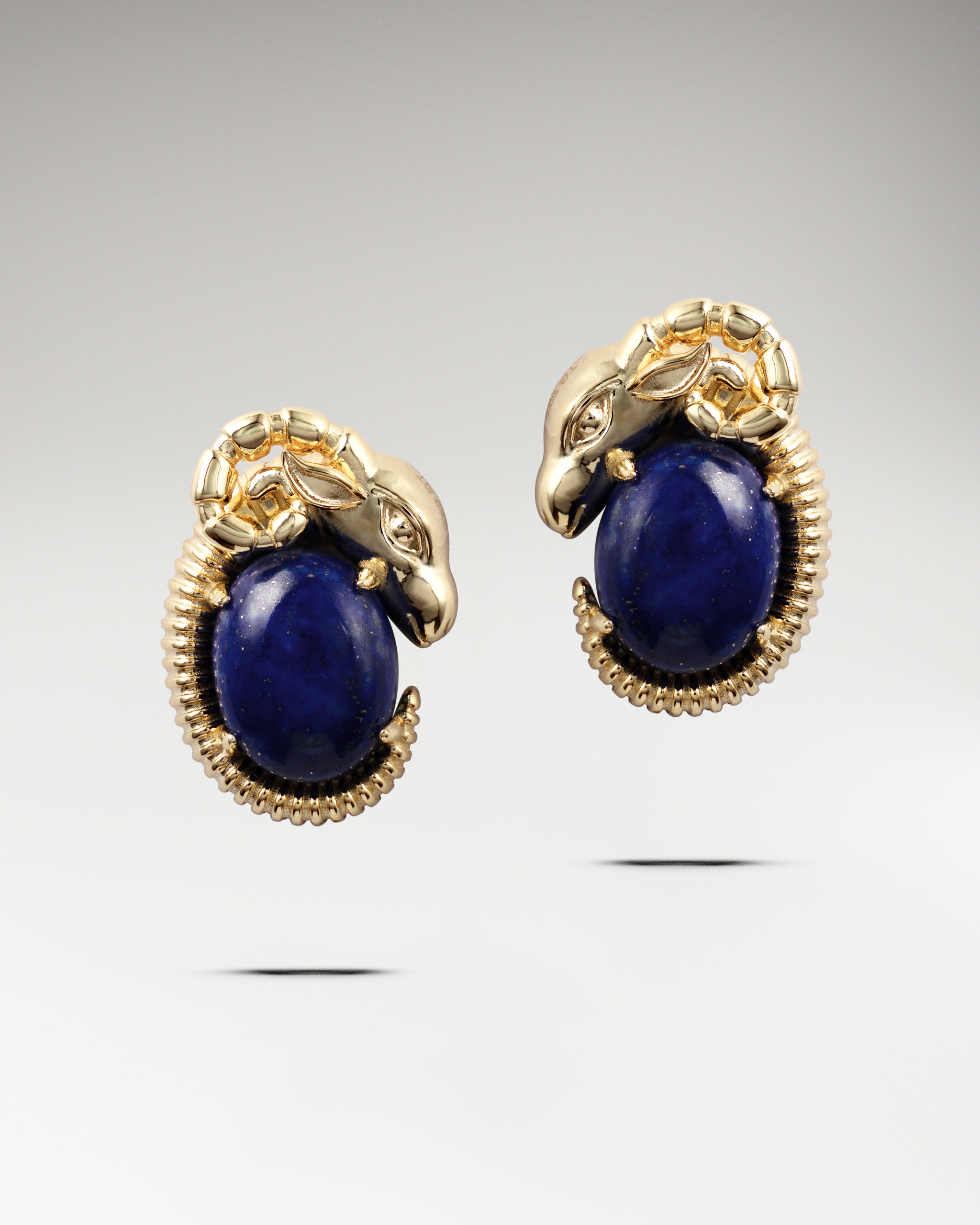 Celestial Ram Earrings With Lapiz Lazuli
