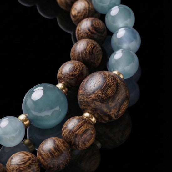 Echoing Strands Bracelet In Guatemalan Blue Jade And Agarwood - JadeChains