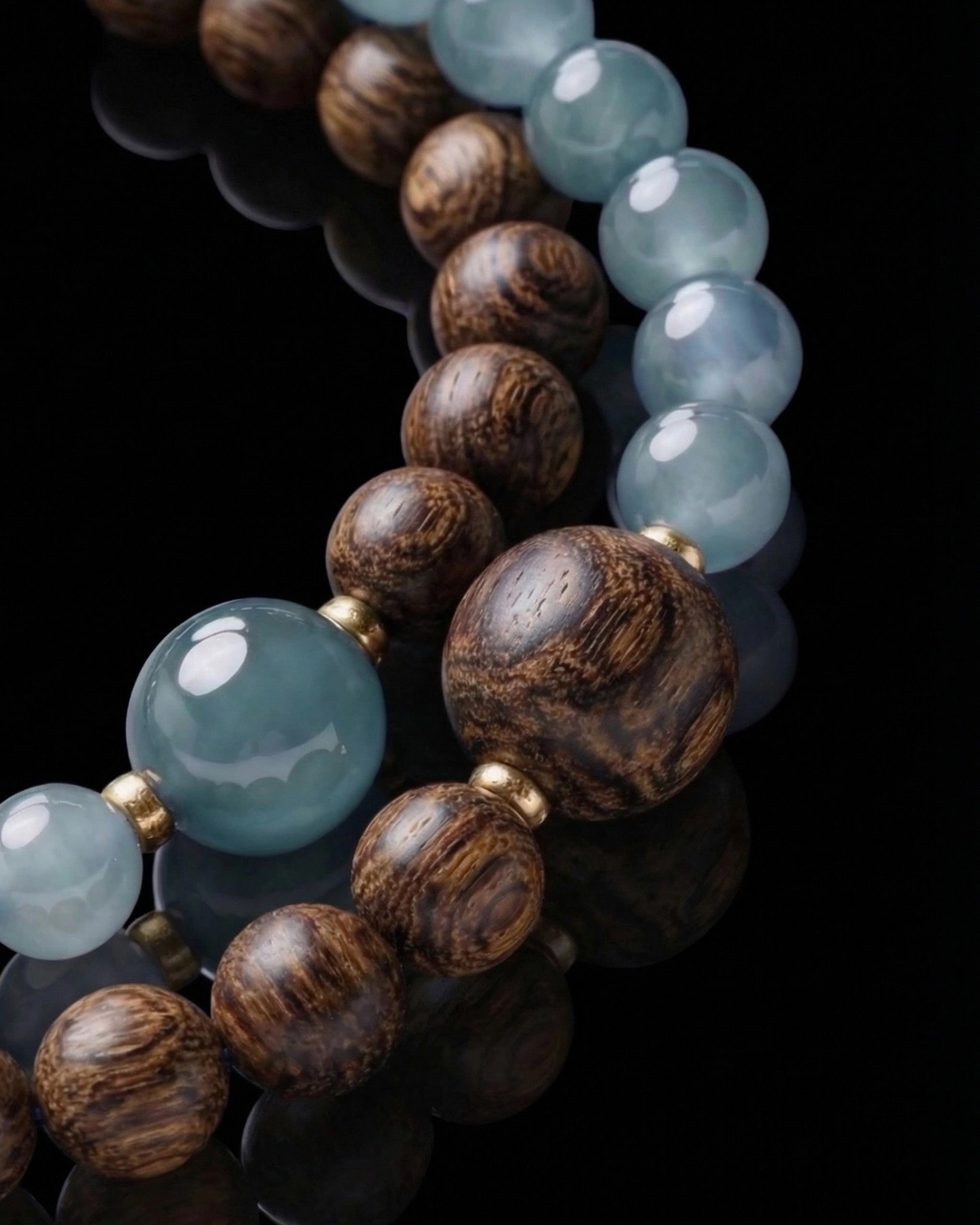 Echoing Strands Bracelet In Guatemalan Blue Jade And Agarwood