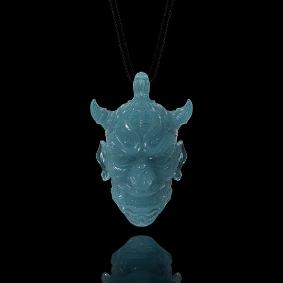 Hannya Mask Pendant In Mayan Blue Jade - JadeChains