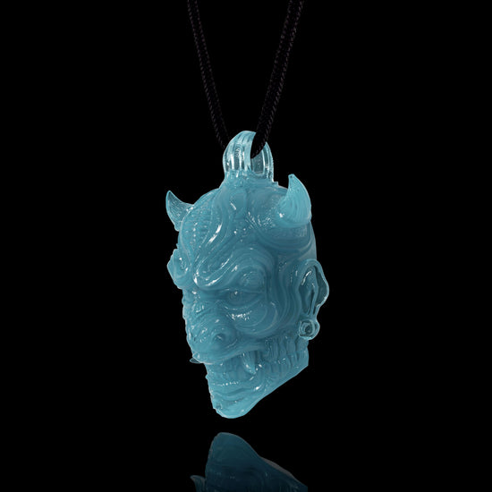 Hannya Mask Pendant In Mayan Blue Jade - JadeChains
