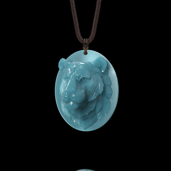 Jaguar Totem Pendant In Mayan Blue Jade - JadeChains