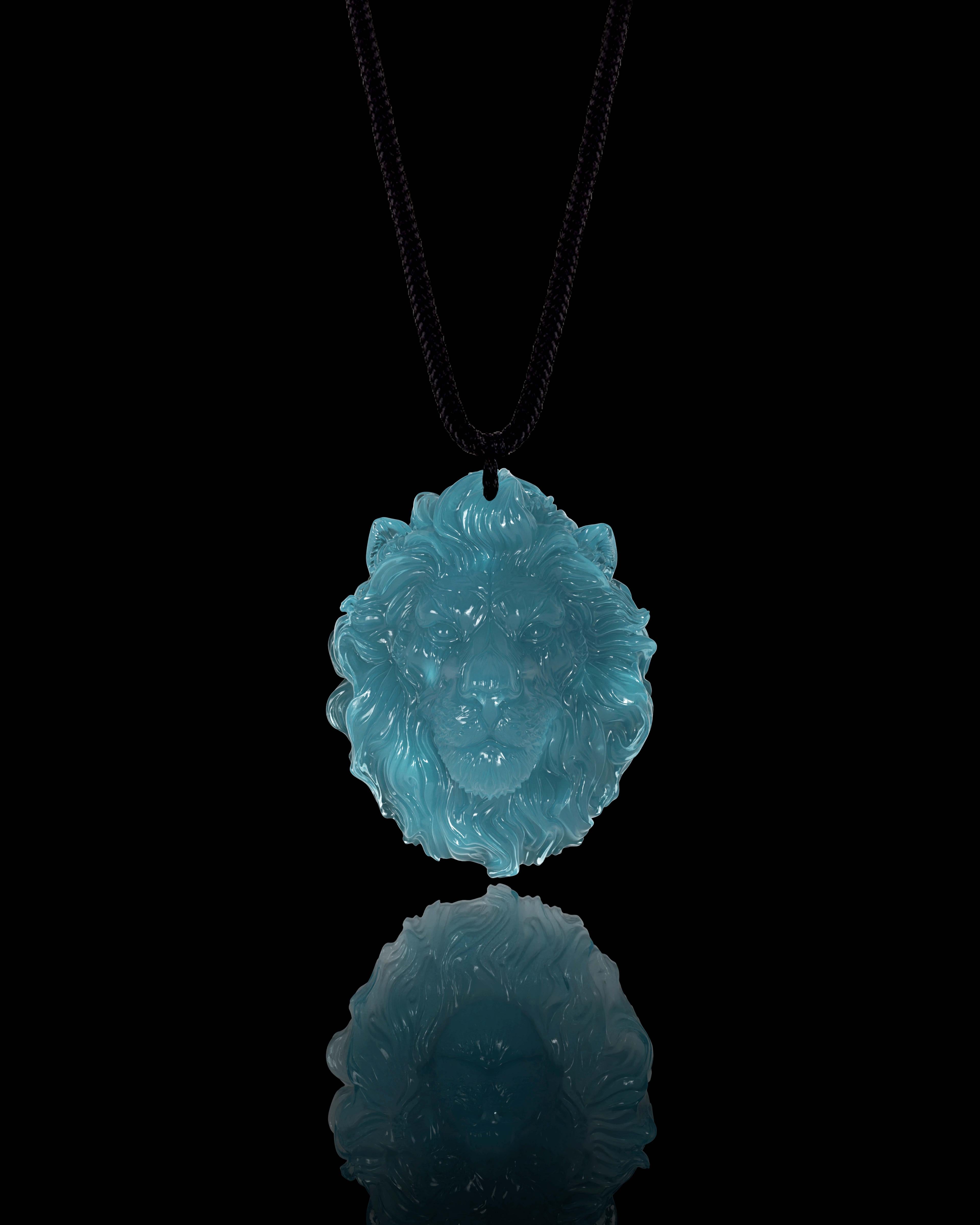 Unchained Lion Pendant In Mayan Blue Jade
