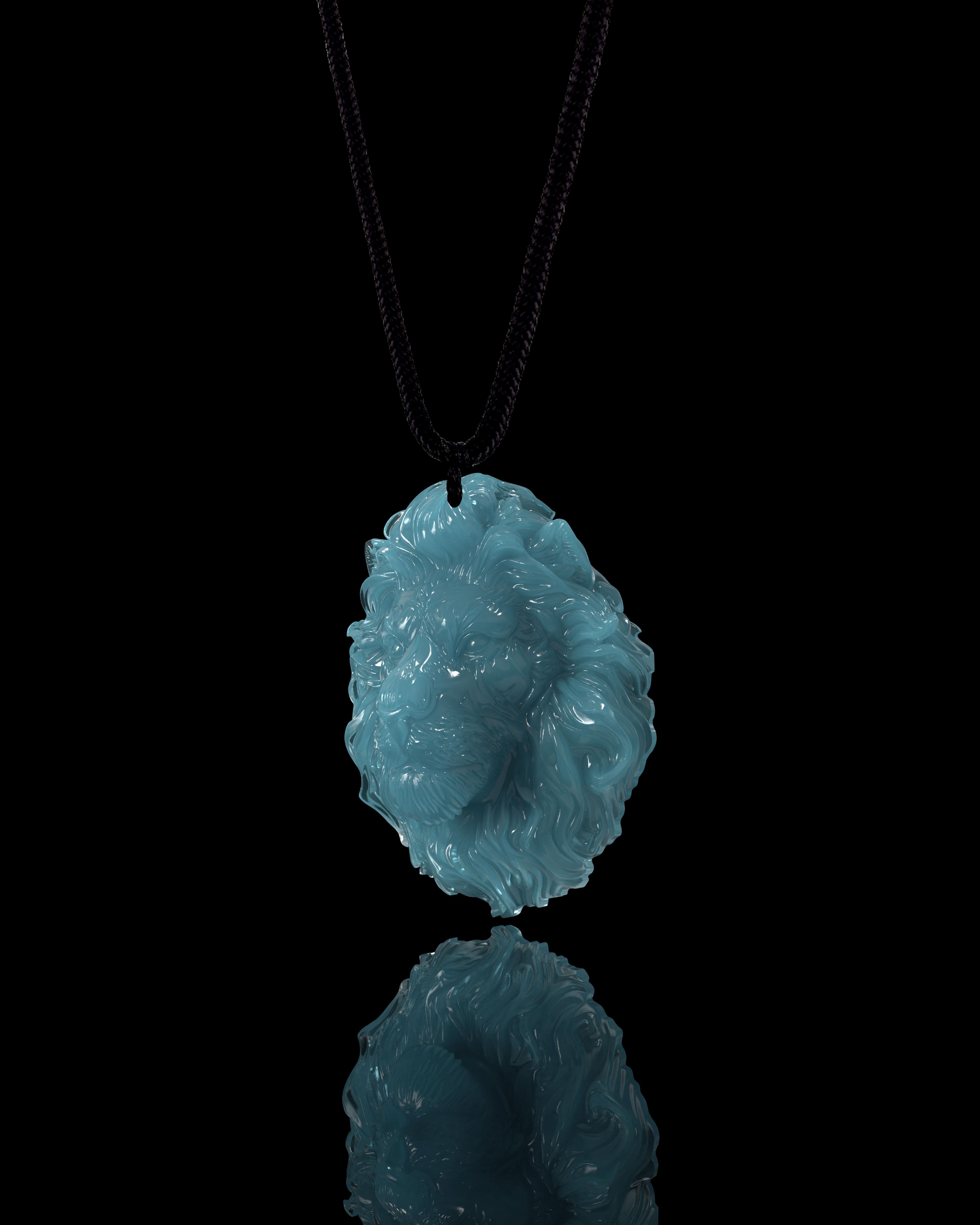Unchained Lion Pendant In Mayan Blue Jade