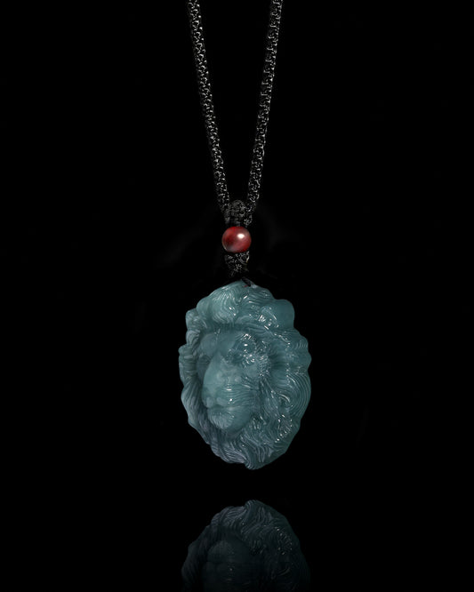 Unchained Lion Pendant In Mayan Blue Jade