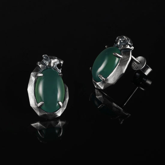 Panther's Fang Earrings In Nickel Silver With Guatemalan Jade - JadeChains