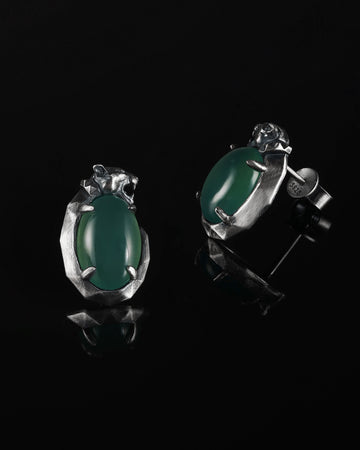 Panther's Fang Earrings In Nickel Silver With Guatemalan Jade - JadeChains