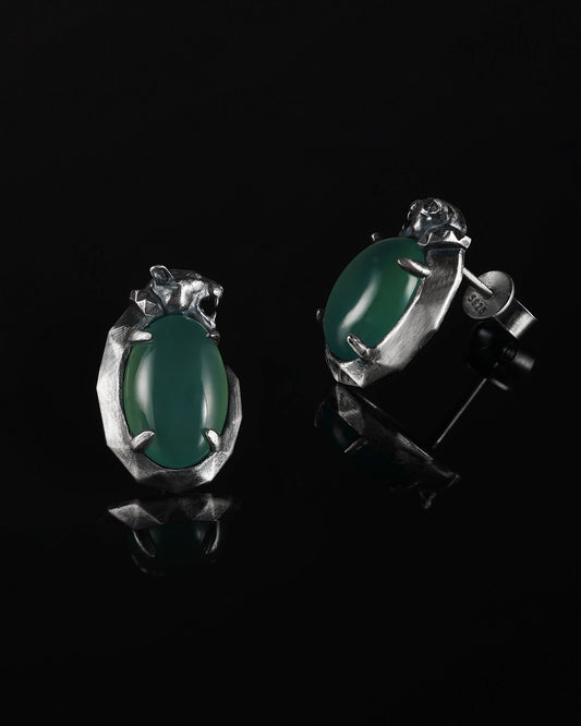 Panther's Fang Earrings In Nickel Silver With Guatemalan Jade - JadeChains