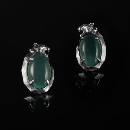 Panther's Fang Earrings In Nickel Silver With Guatemalan Jade - JadeChains