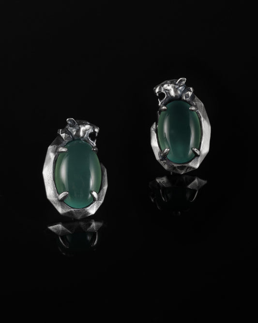 Panther's Fang Earrings In Nickel Silver With Guatemalan Jade - JadeChains