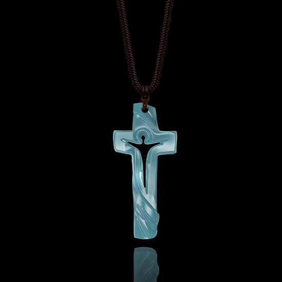 Rippling Cross Pendant In Mayan Blue Jade - JadeChains