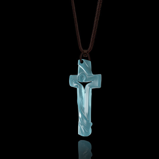 Rippling Cross Pendant In Mayan Blue Jade - JadeChains
