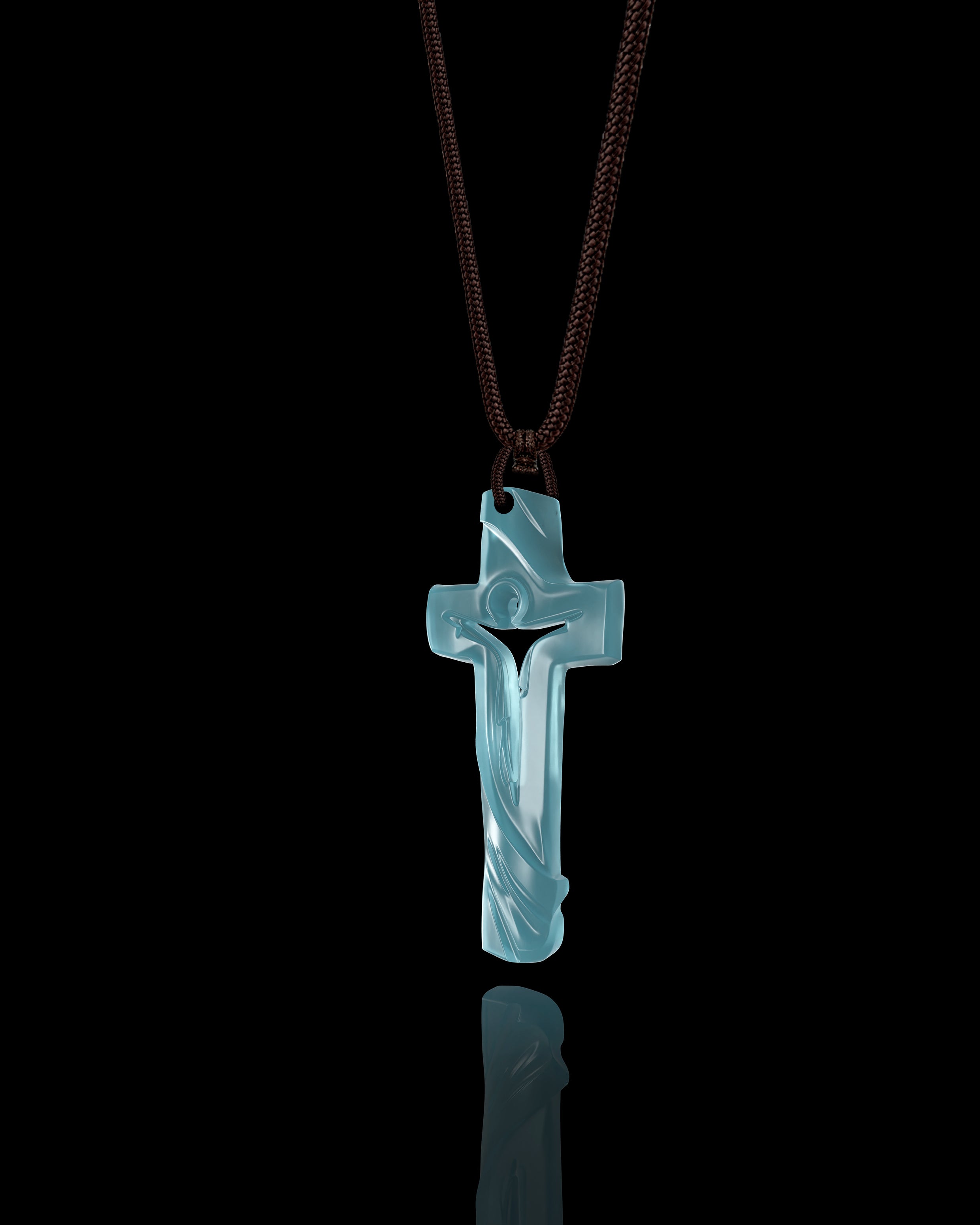 Rippling Cross Pendant In Mayan Blue Jade