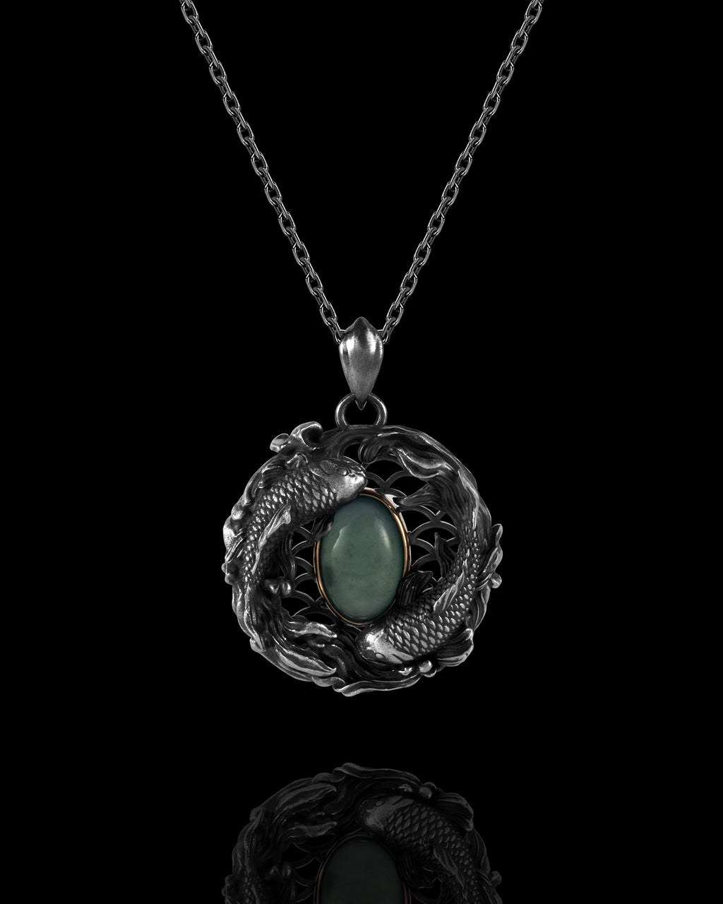 Serene Waves Pendant In Nickel Silver With Guatemalan Jade