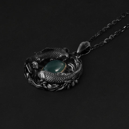 Serene Waves Pendant In Nickel Silver With Guatemalan Jade - JadeChains