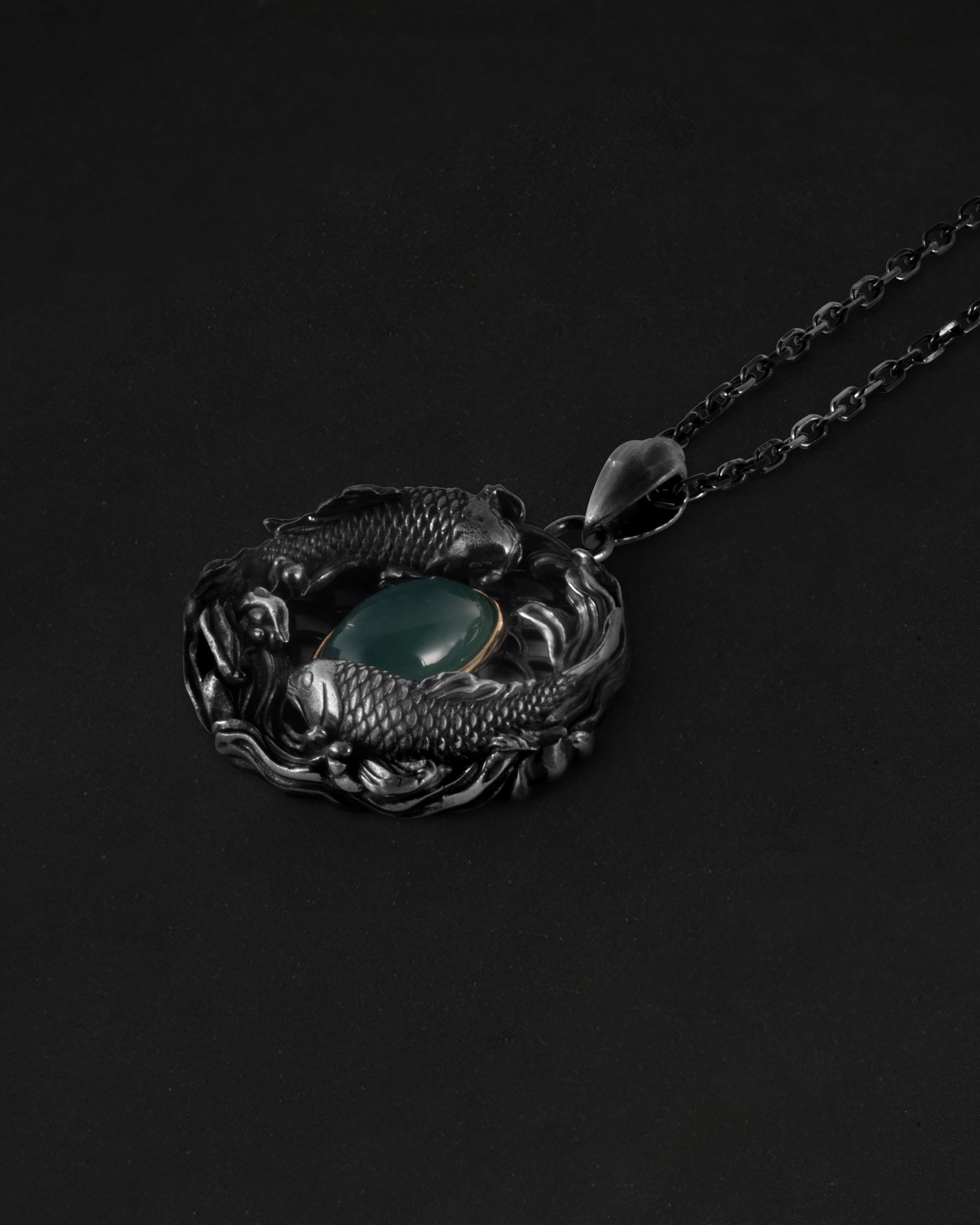 Serene Waves Pendant In Nickel Silver With Guatemalan Jade - JadeChains