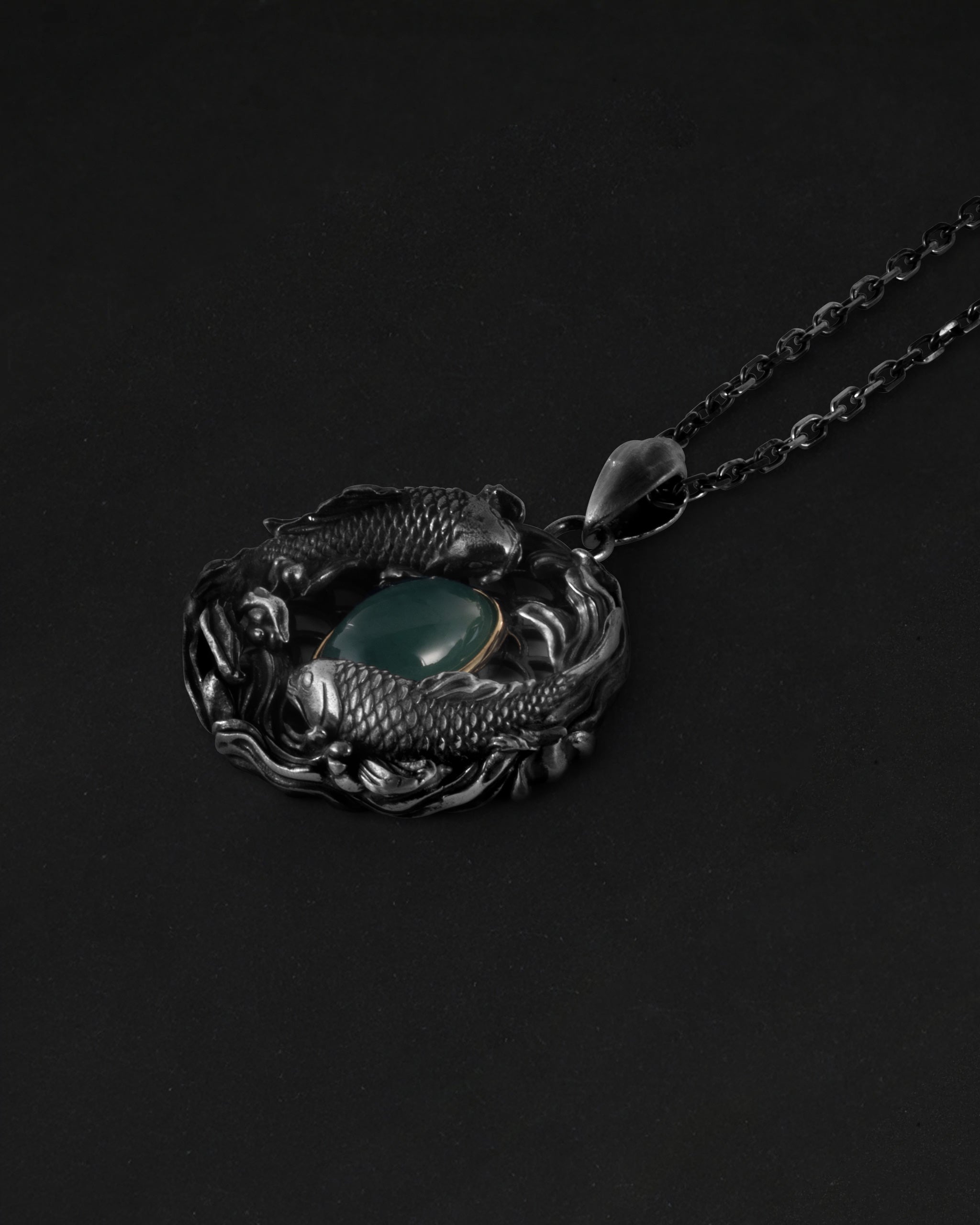 Serene Waves Pendant In Nickel Silver With Guatemalan Jade