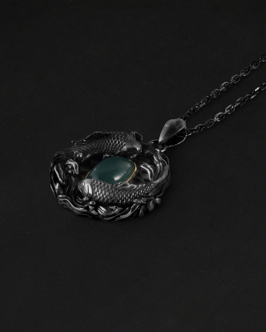 Serene Waves Pendant In Nickel Silver With Guatemalan Jade - JadeChains
