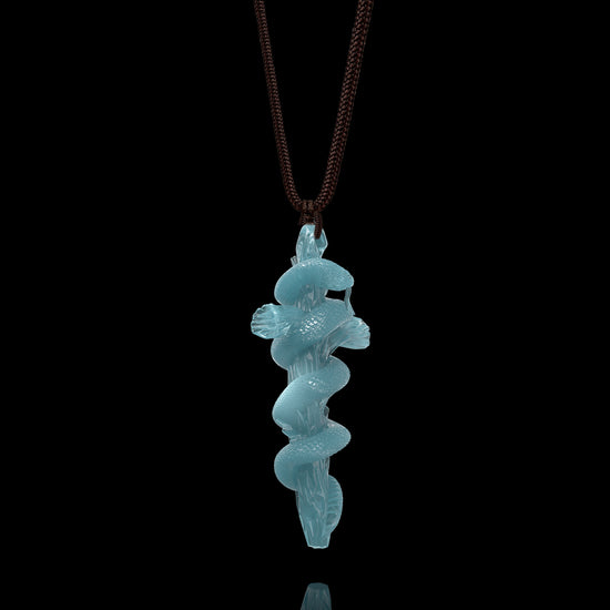 Serpent's Embrace Cross Pendant In Mayan Blue Jade - JadeChains