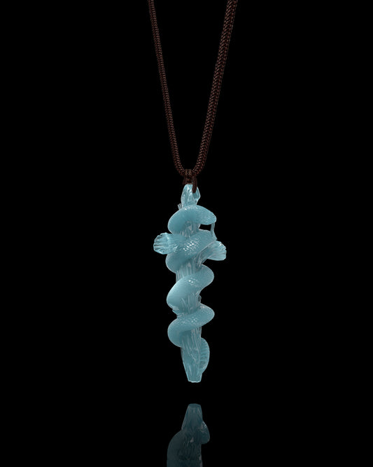 Serpent's Embrace Cross Pendant In Mayan Blue Jade - JadeChains