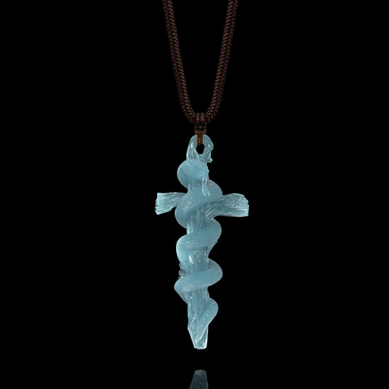 Serpent's Embrace Cross Pendant In Mayan Blue Jade - JadeChains