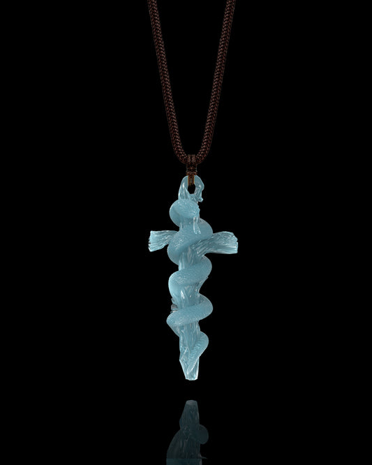 Serpent's Embrace Cross Pendant In Mayan Blue Jade - JadeChains
