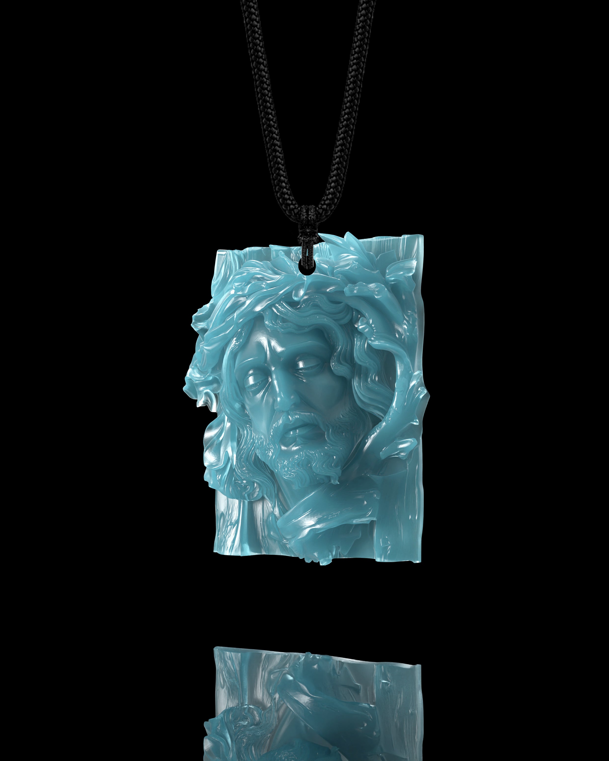 Slumbering Savior Pendant In Mayan Blue Jade