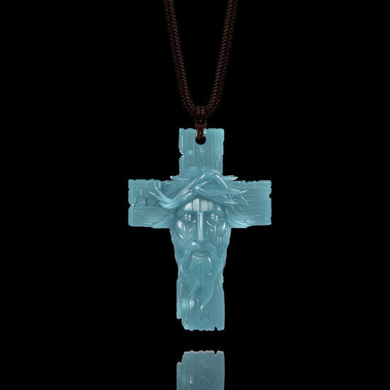 Thorn Saviour Cross Pendant In Mayan Blue Jade - JadeChains